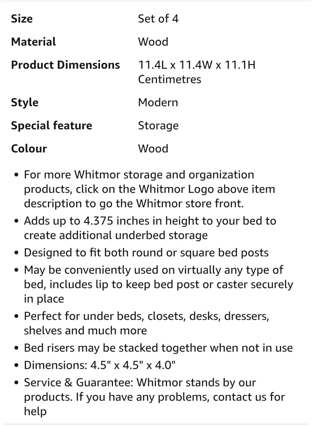 Whitmor Wood Bed Risers - Set of 4 Espresso image indicator(2)