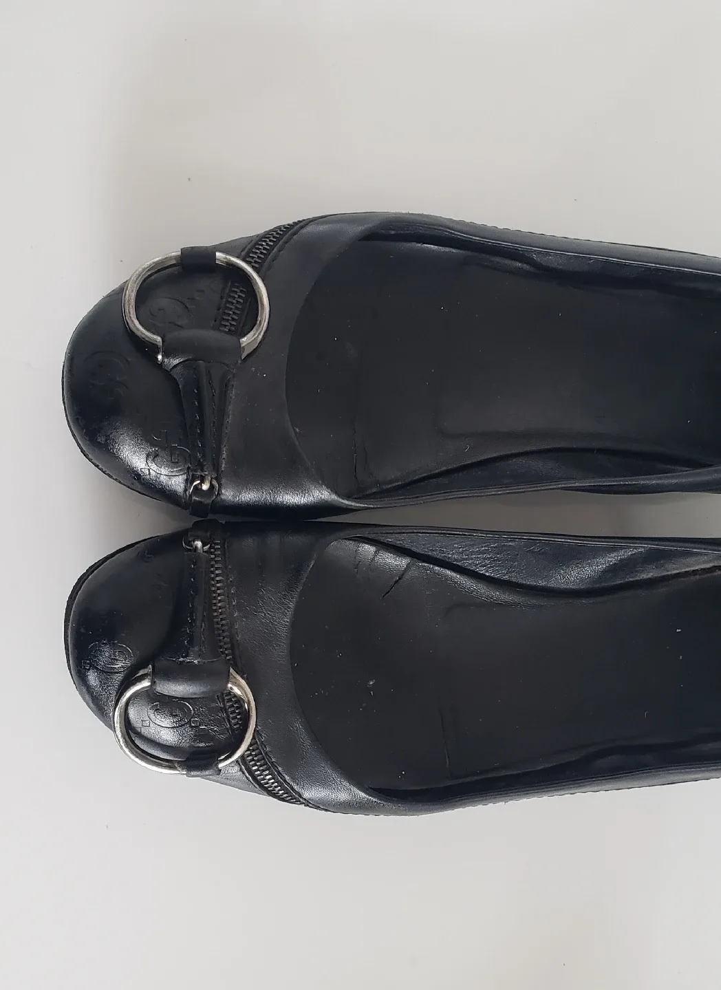 Gucci Black Monogram Leather Ballet Flats w Dustbag