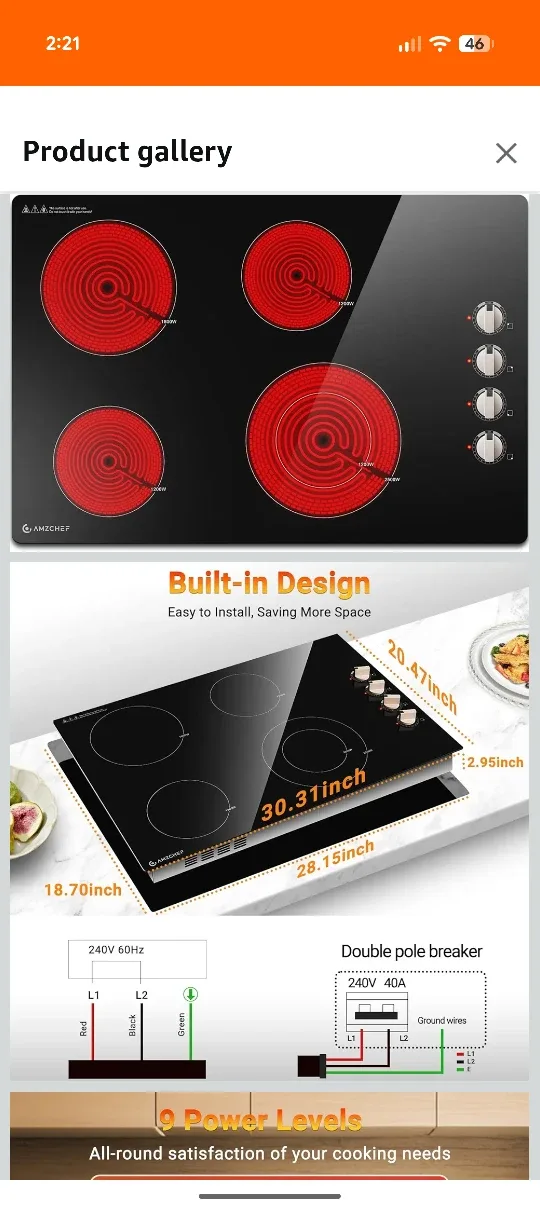 AMZCHEF 4 Burner Electric Cooktop