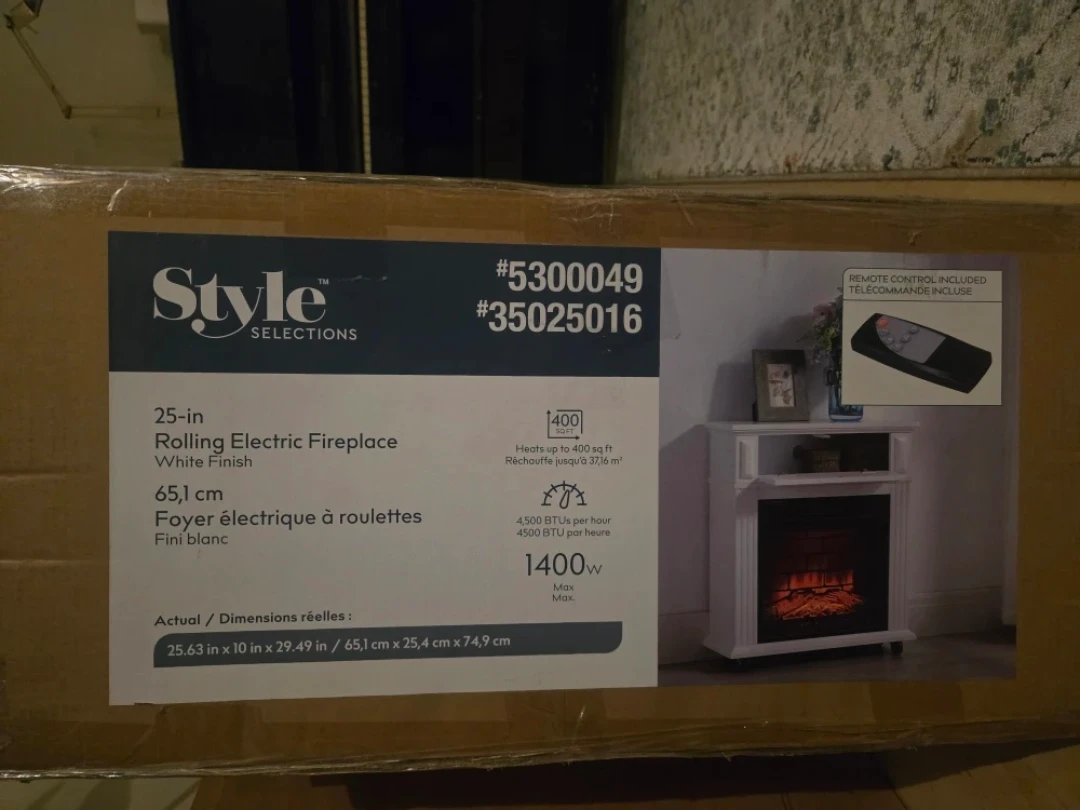 Style Selections 25-in Rolling Electric Fireplace - White - photo 2