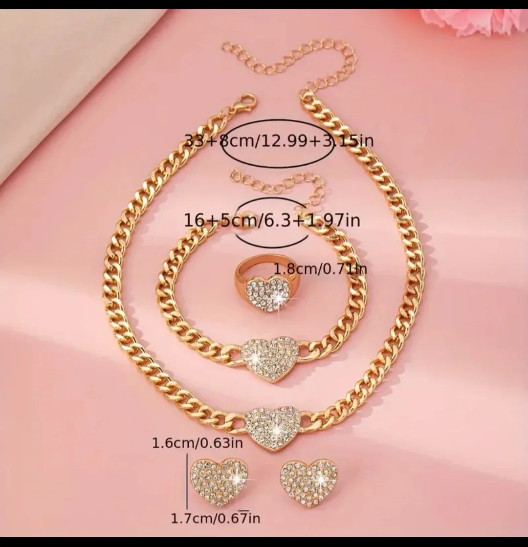 Gold Chain Jewelry Set (Necklace, Bracelet, Ring, Earrings) image indicator(2)