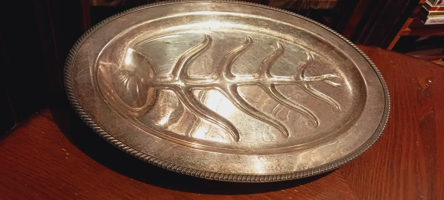 Large Vintage Footed Silver Plated Serving Platter thumbnail