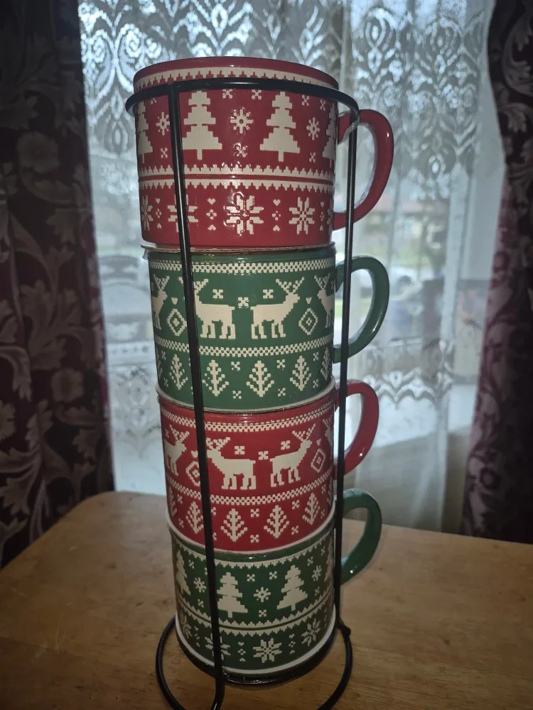 Christmas Stacking Mugs with Stand