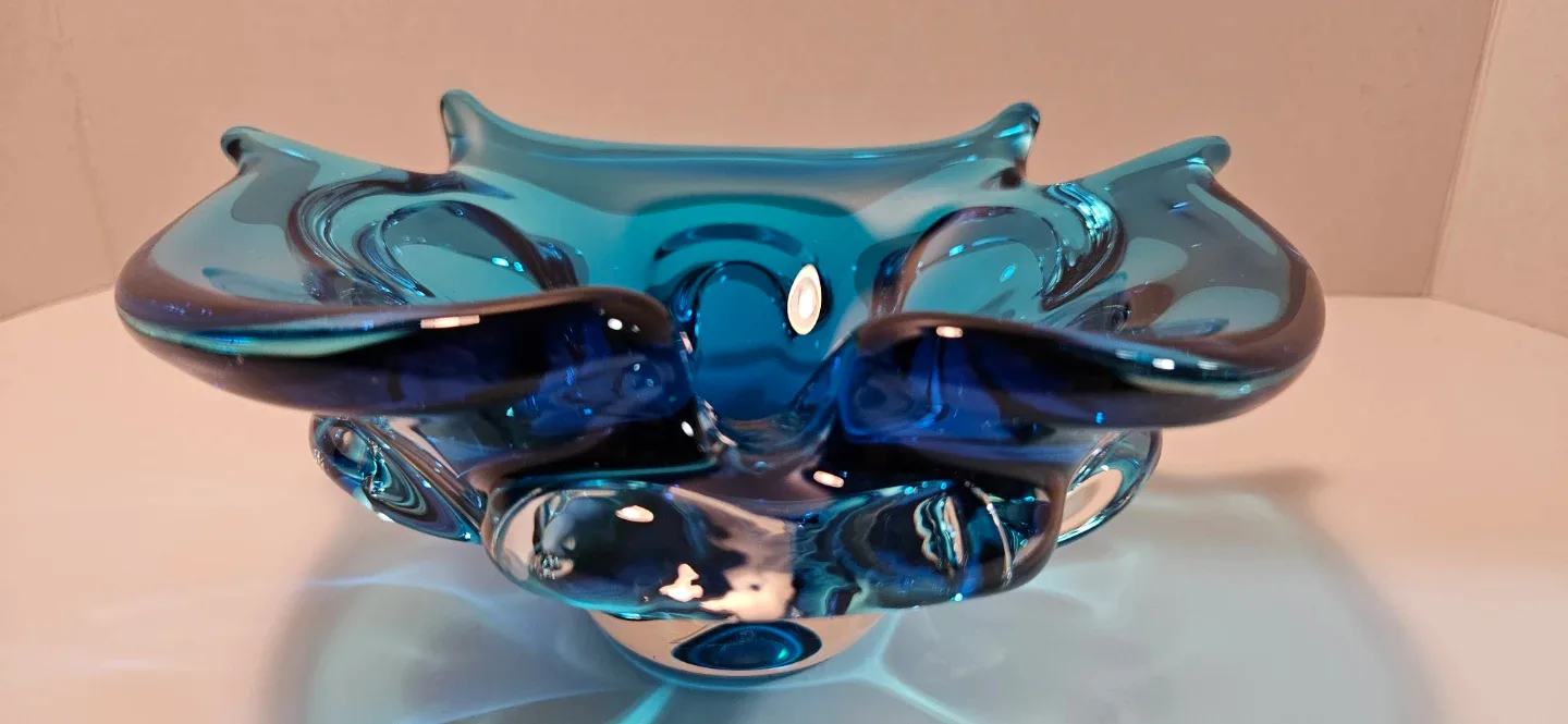Vintage Murano Style Art Glass Bowl, Blue