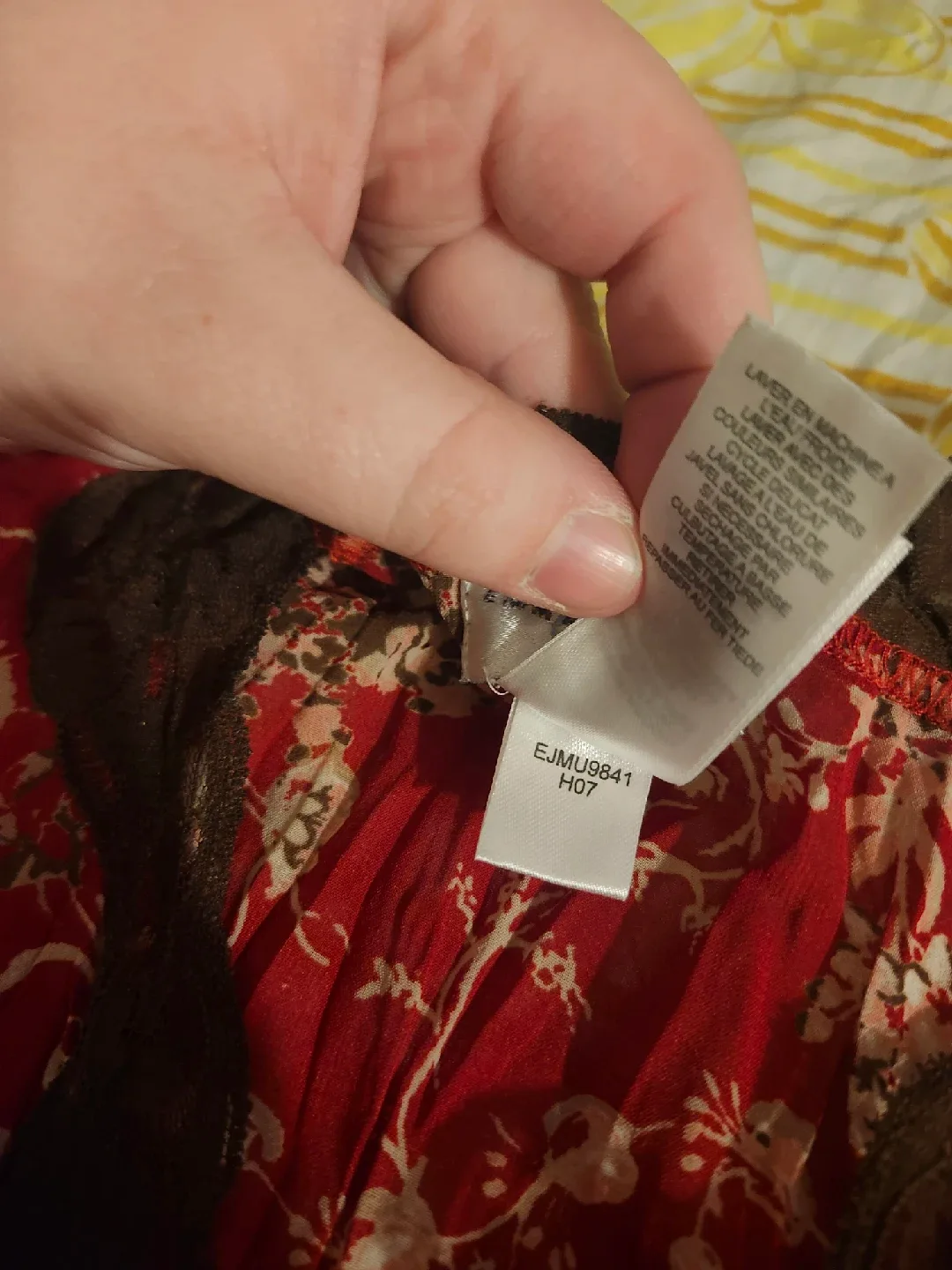 Red and brown paisley print blouse with lace trim and pleats image indicator(6)