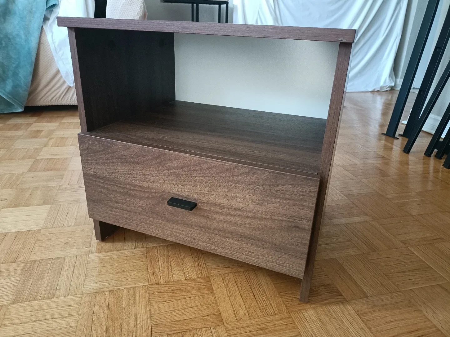 Brown Wood Nightstand with Drawer
