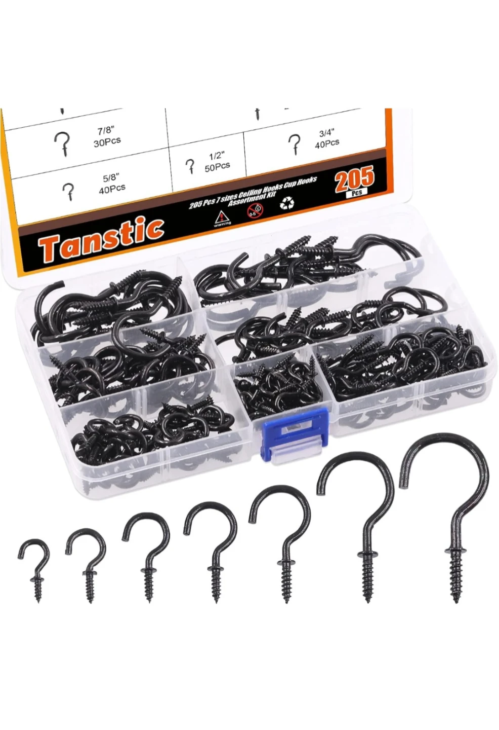 Tanstic 205 Pcs Ceiling Hooks Cup Hooks Assortment