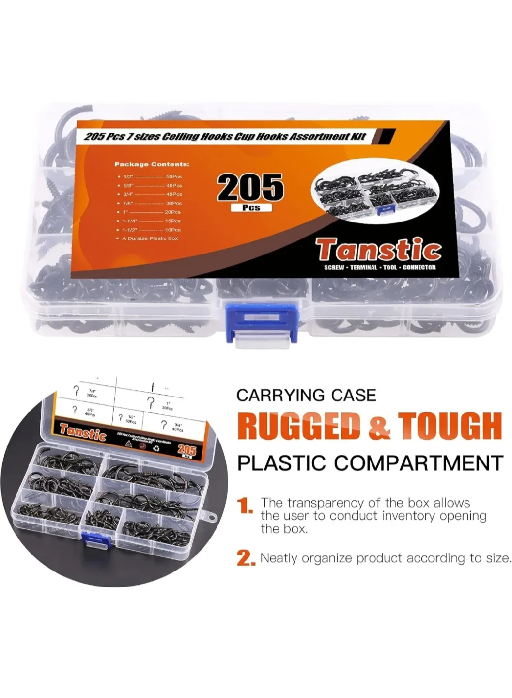 Tanstic 205 Pcs Ceiling Hooks Cup Hooks Assortment image indicator(6)