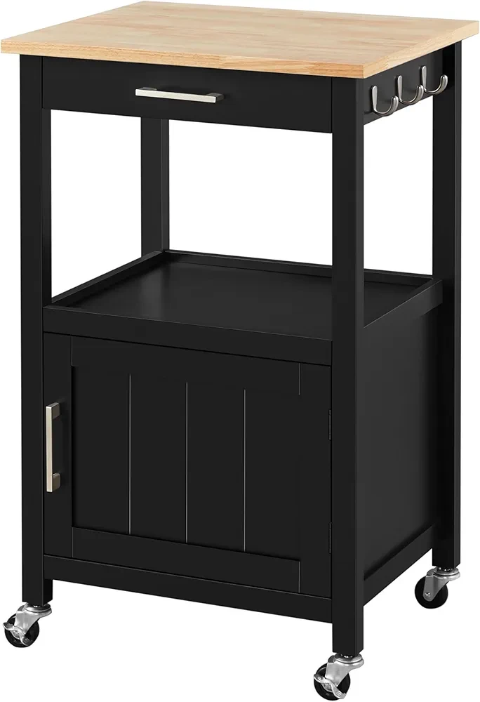 Black Kitchen Island Cart with Wood Top