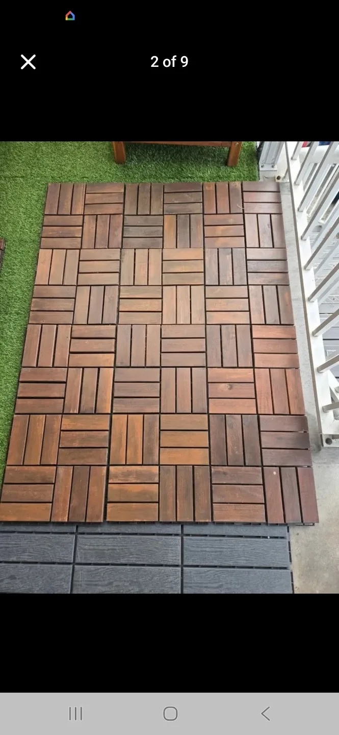 Newly stained ikea wood runnen deck tiles 1ft x 1ft image indicator(5)