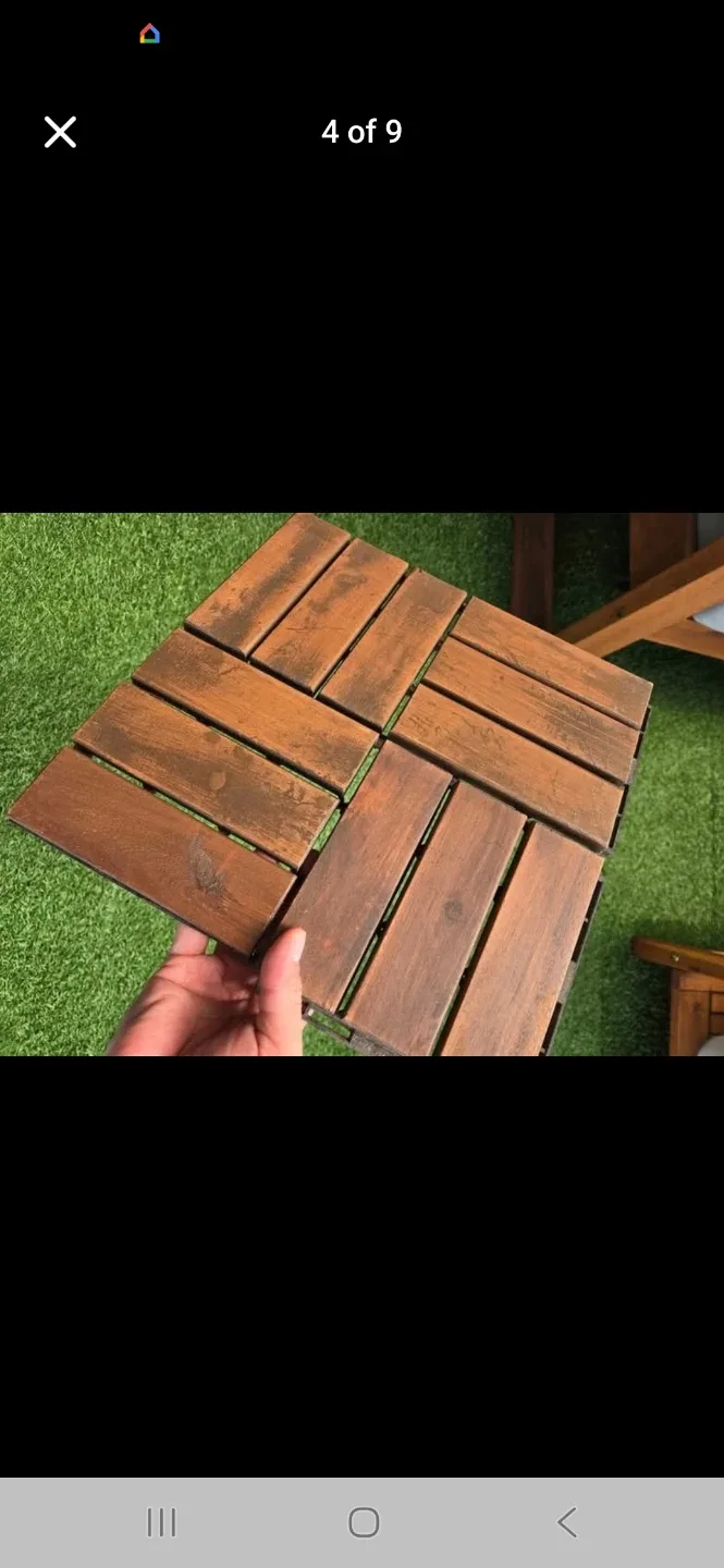 Newly stained ikea wood runnen deck tiles 1ft x 1ft image indicator(7)