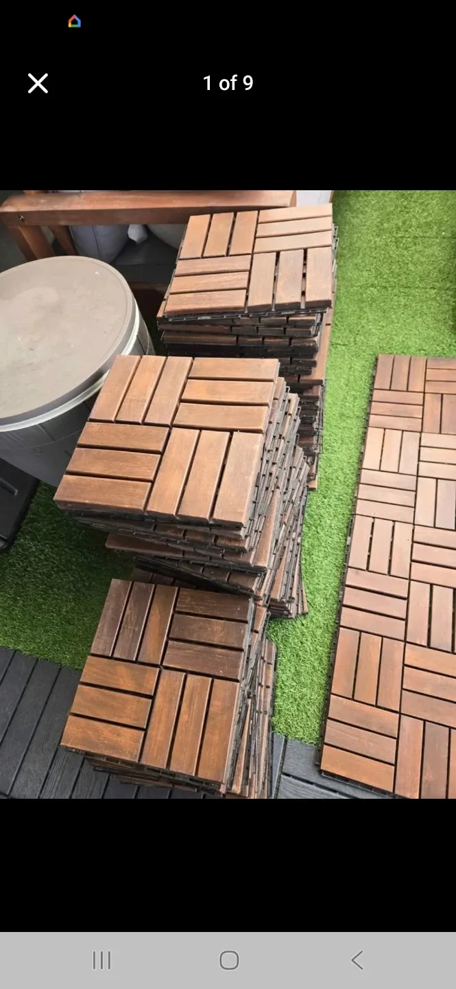 Newly stained ikea wood runnen deck tiles 1ft x 1ft image indicator(8)
