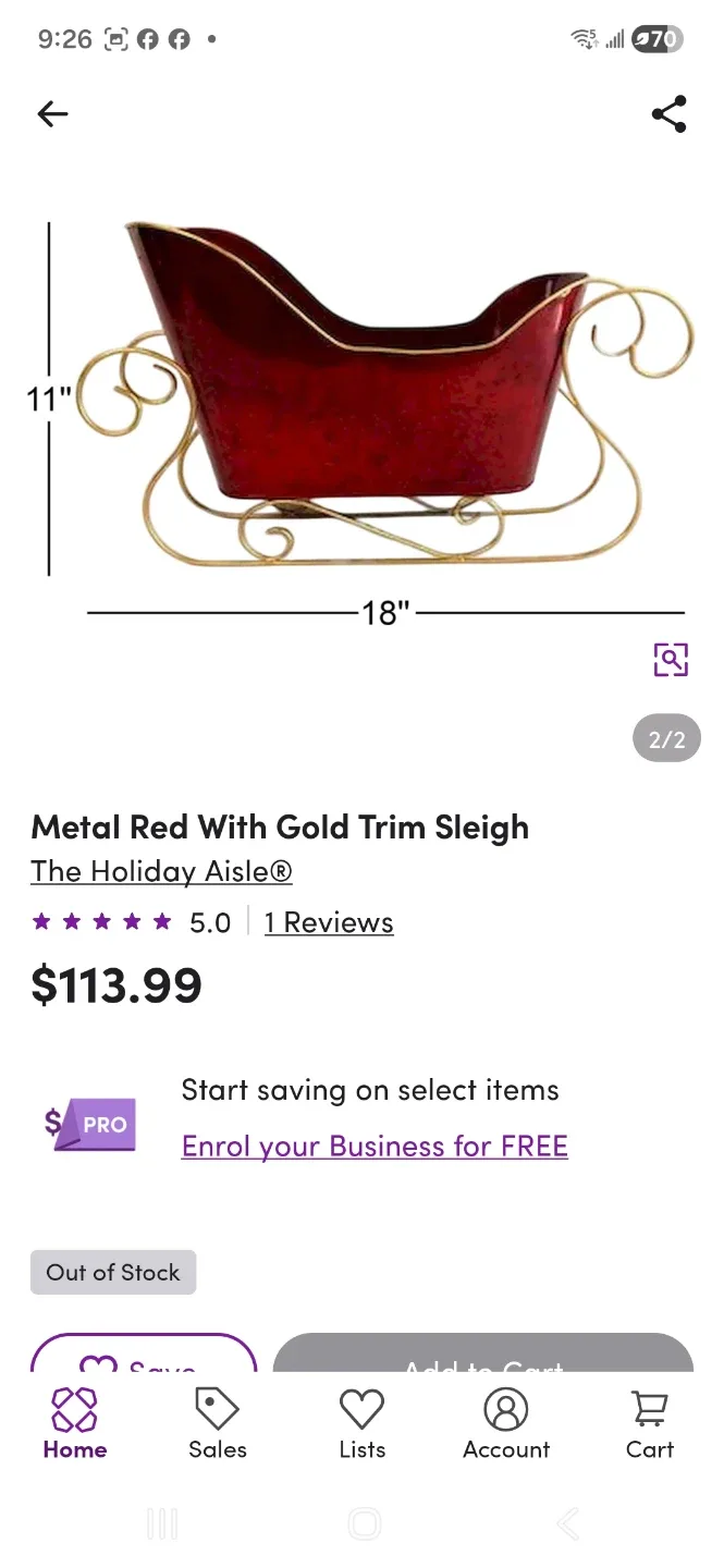 Red & Gold Metal Christmas Sleigh Decoration image indicator(7)