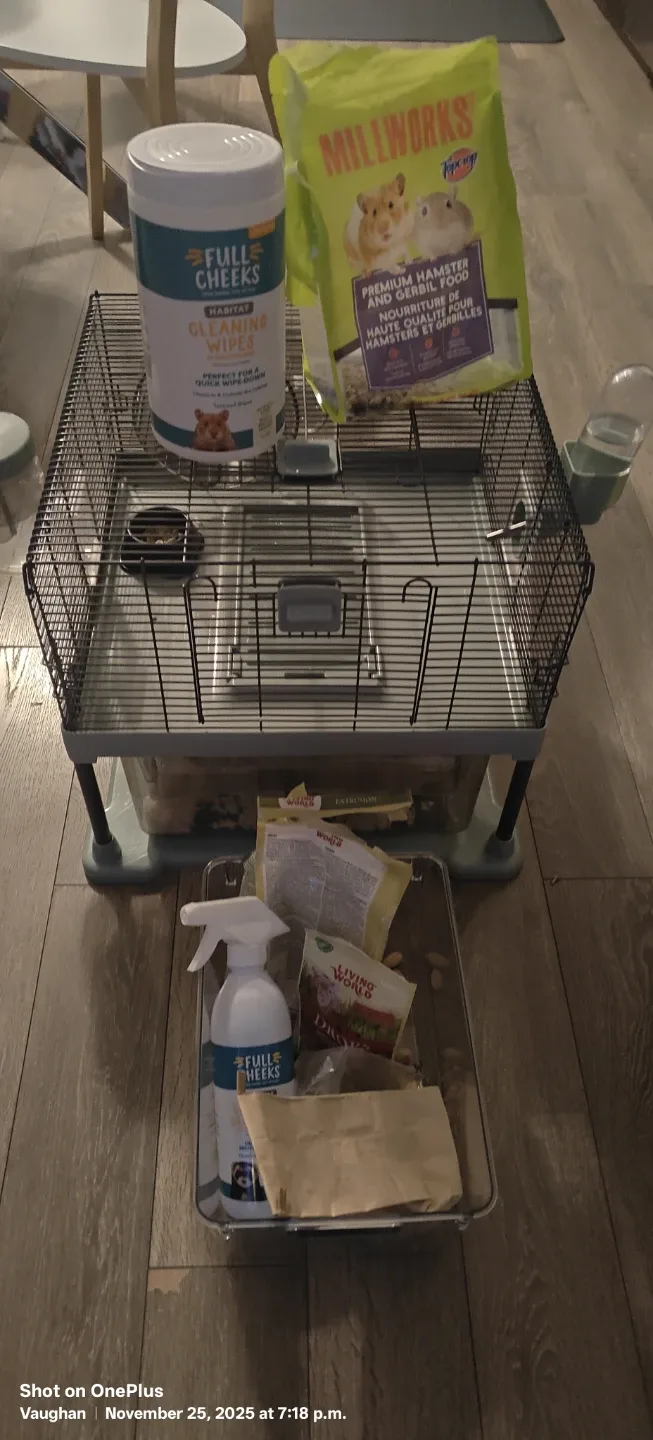 Hamster Cage with Food & Cleaning Supplies
