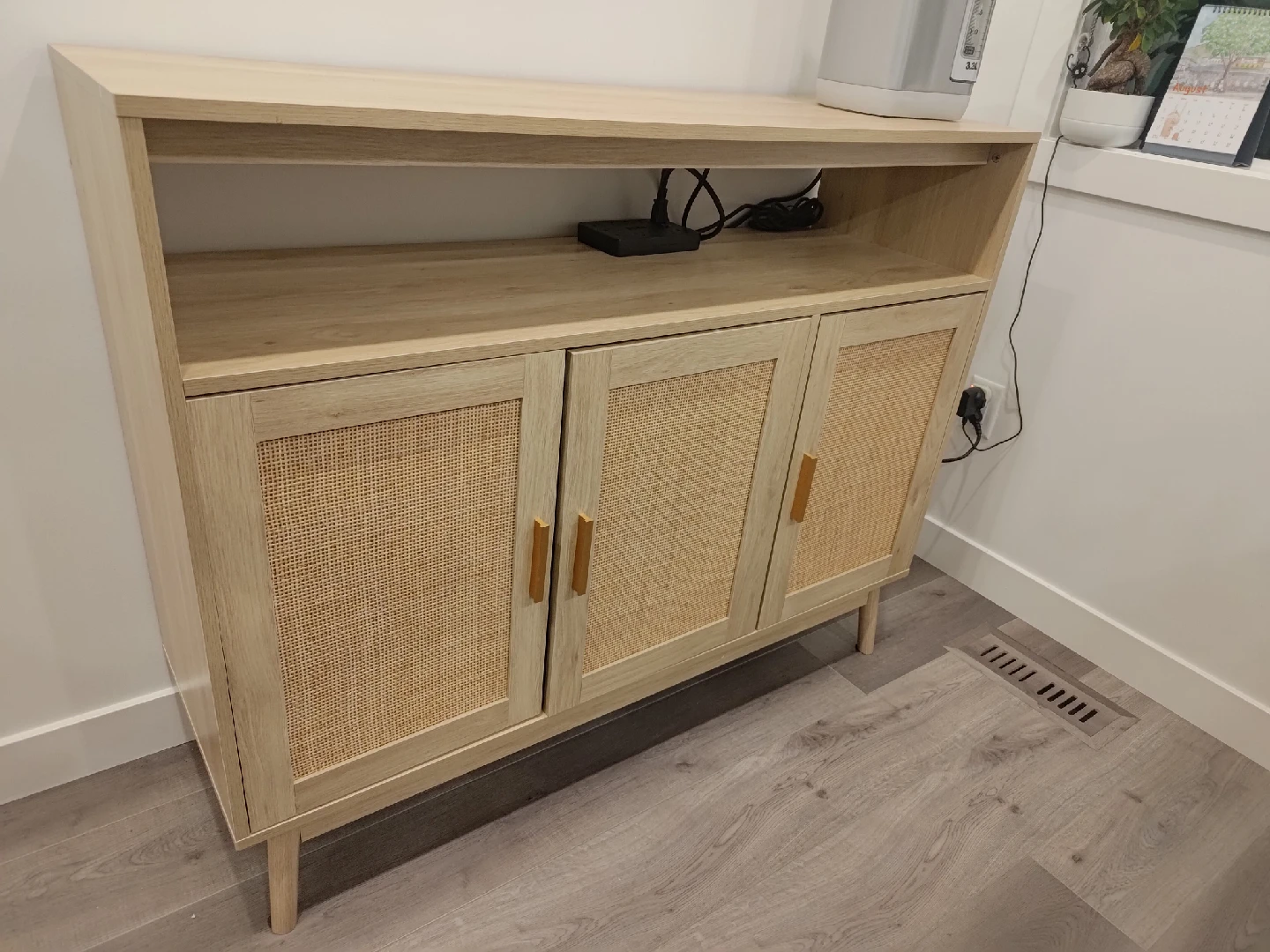Light Wood Cabinet with Rattan Doors