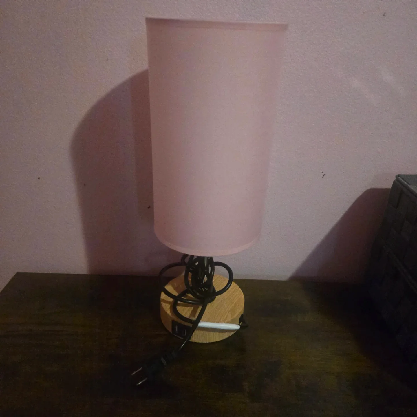 Pink bedside lamp with outlets thumbnail