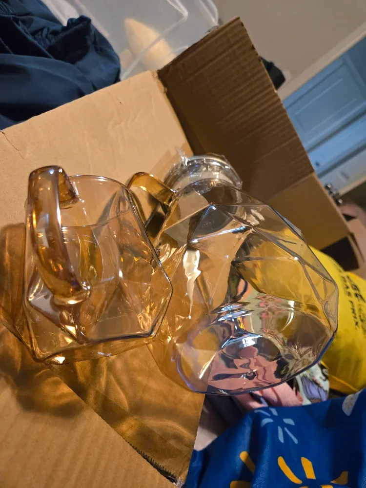 Amber Glass Pitcher & Mug Set - New in Box! image indicator(5)