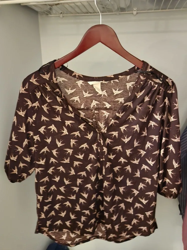 H&M Brown Bird Print Blouse (PL size)
