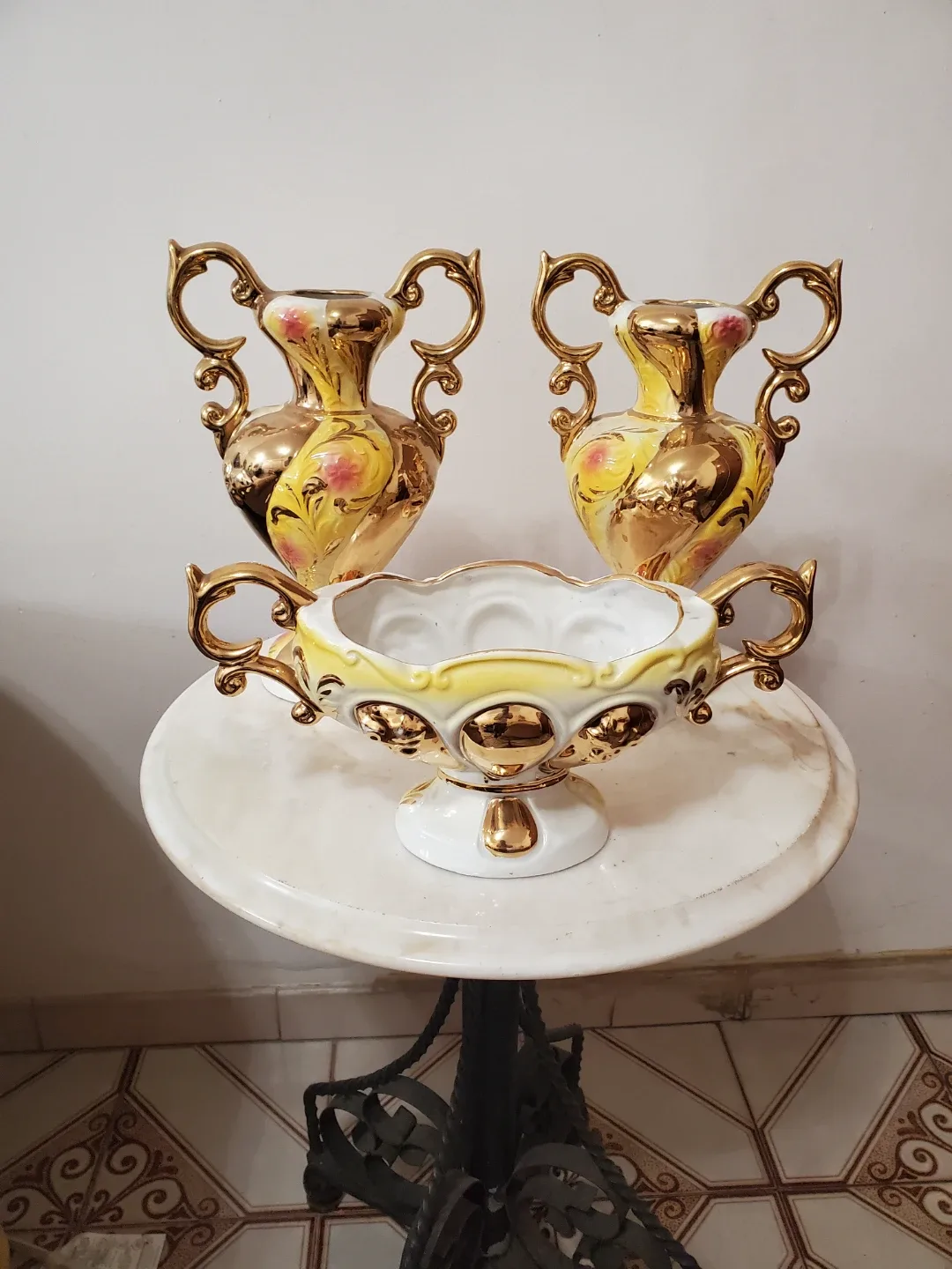 3 gold plated made in italy vases and centerpiece thumbnail