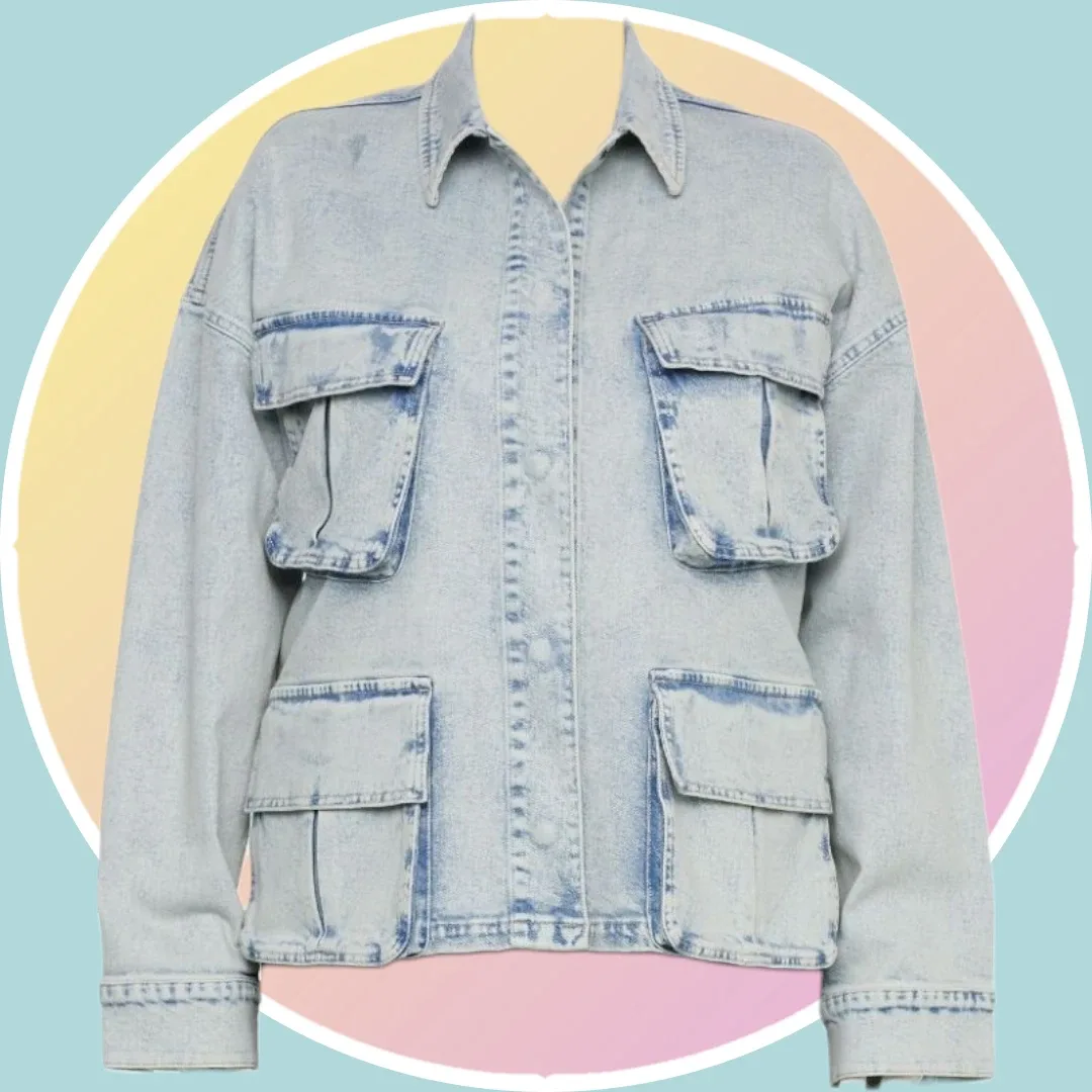 NWT Sz 1XL Plus Size Denim Utility Pocket Oversized Jacket image indicator(2)