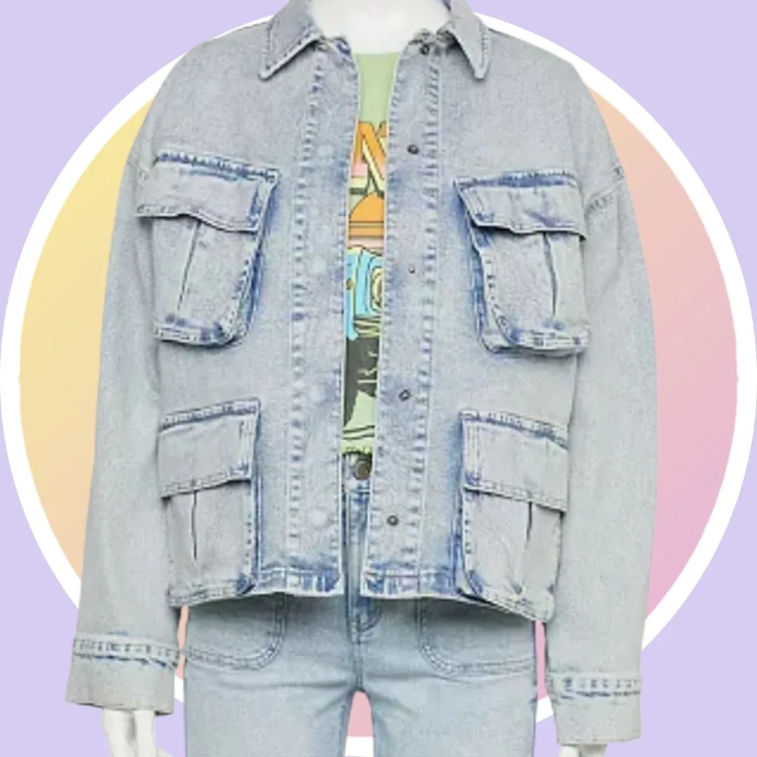 NWT Sz 1XL Plus Size Denim Utility Pocket Oversized Jacket image indicator(4)