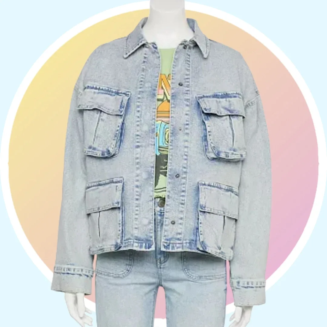 NWT Sz 1XL Plus Size Denim Utility Pocket Oversized Jacket image indicator(5)