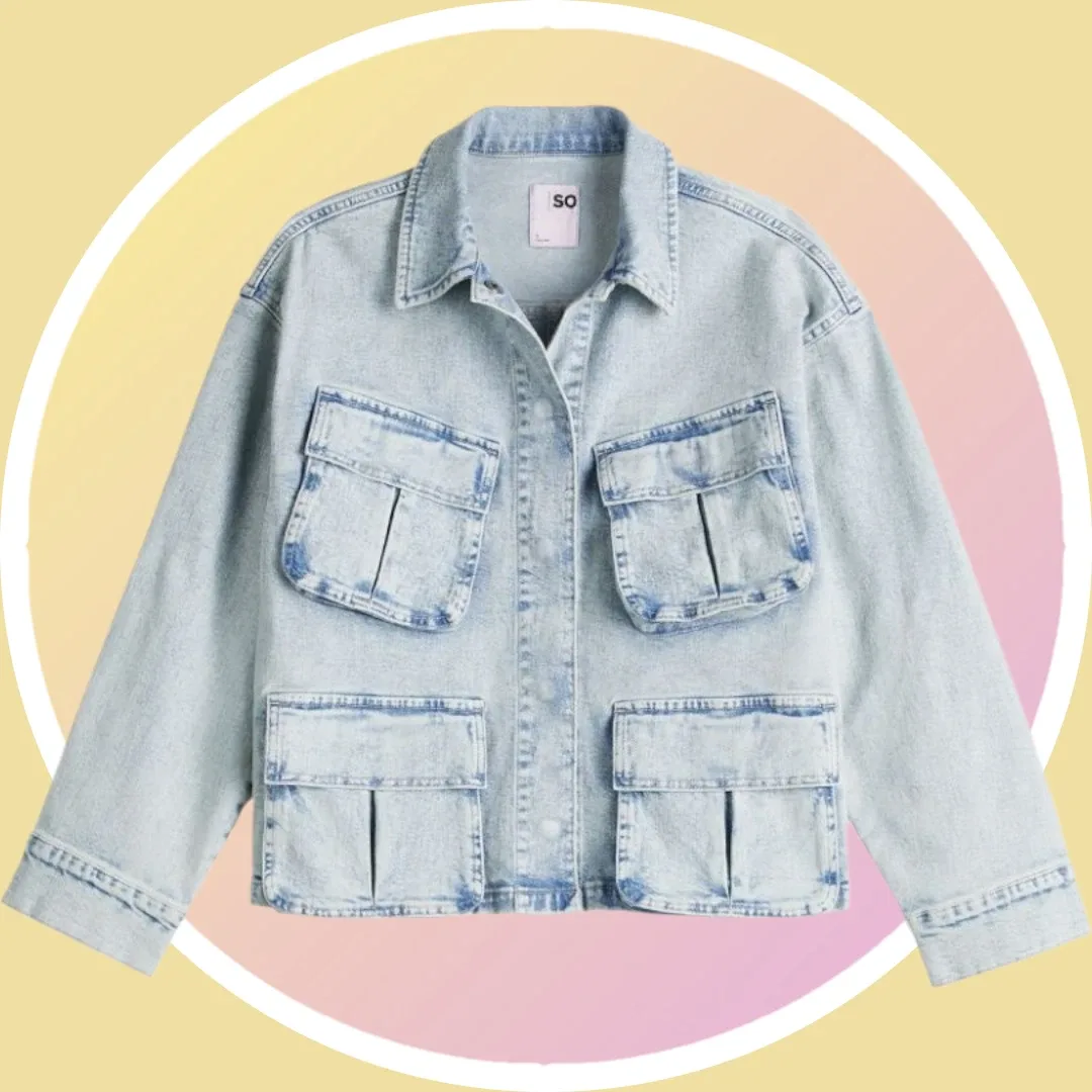 NWT Sz 1XL Plus Size Denim Utility Pocket Oversized Jacket image indicator(6)