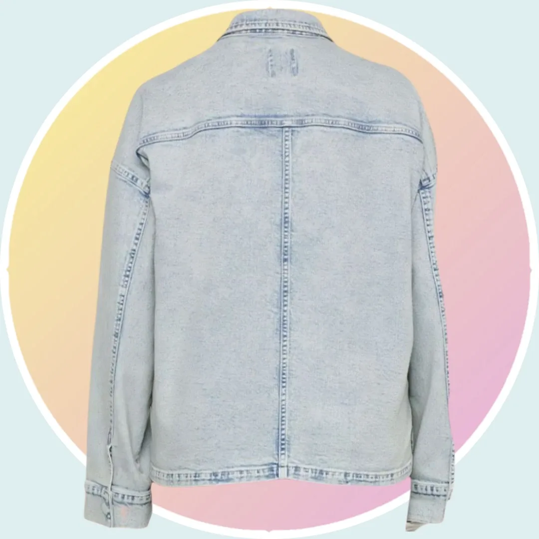 NWT Sz 1XL Plus Size Denim Utility Pocket Oversized Jacket image indicator(10)