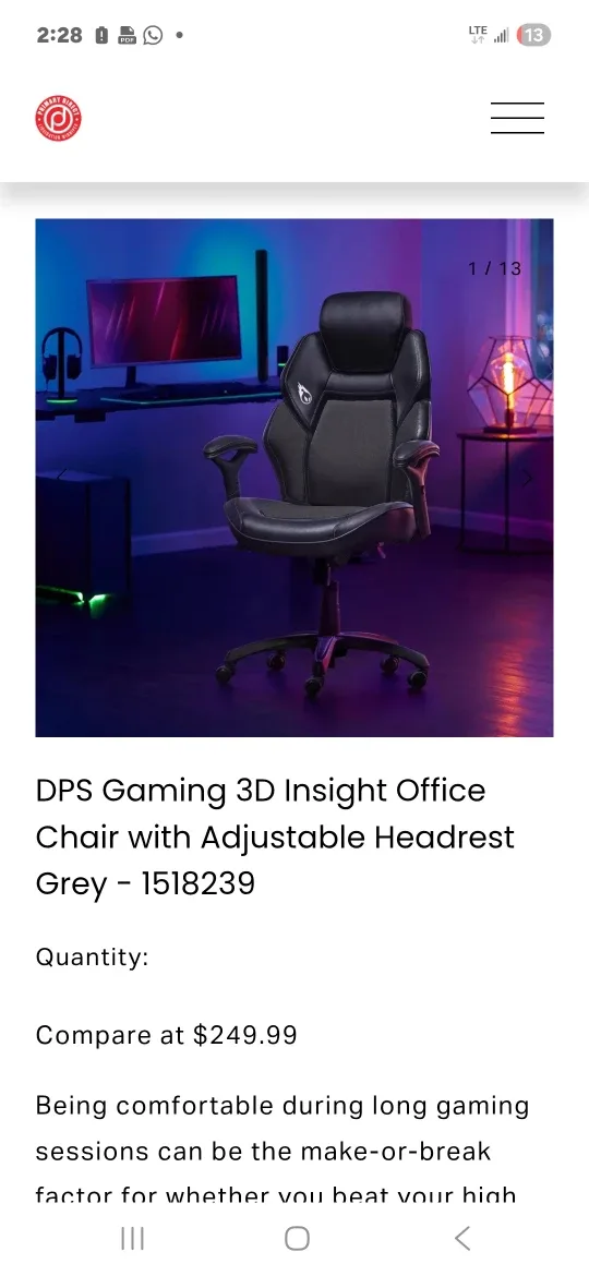 DPS Gaming 3D Insight Office Chair - Grey