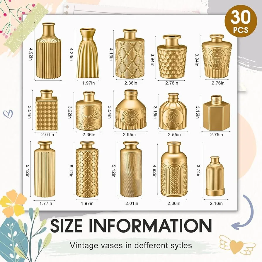 30 PCS Gold Vintage Vases Set
