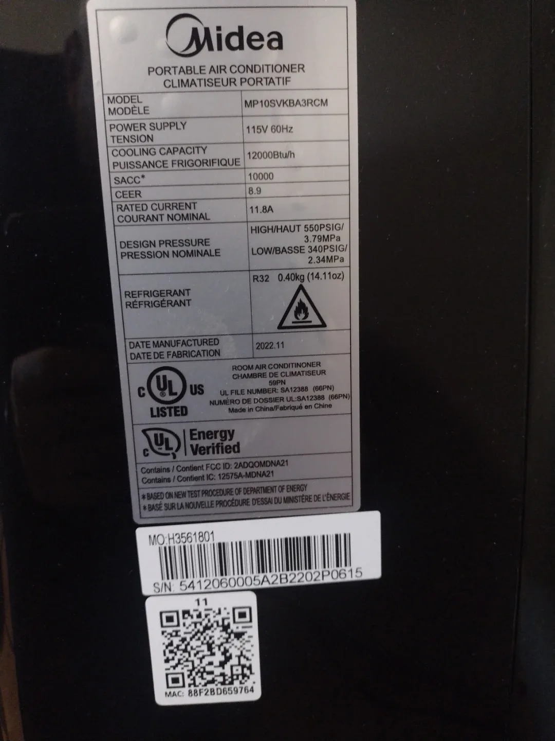 Midea Portable Air Conditioner MP10SVKBA3RCM image indicator(2)