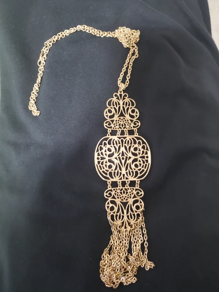 Gold-Tone Ornate Pendant Fashion Necklace