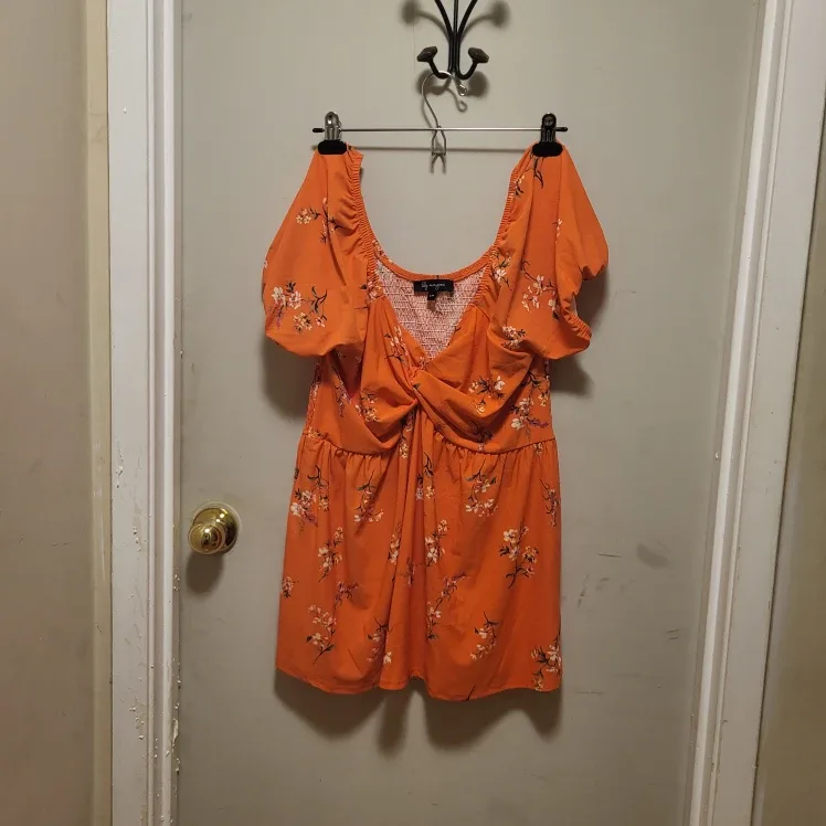Lily Morgan Orange Floral Dress Top - Size Large