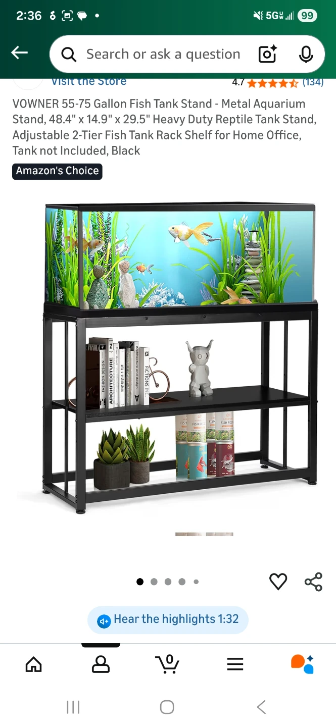 VOWNER 55-75 Gallon Fish Tank Stand - Black