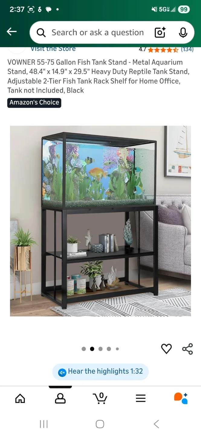 VOWNER 55-75 Gallon Fish Tank Stand - Black image indicator(2)