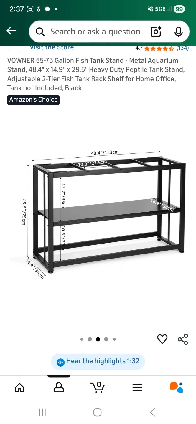 VOWNER 55-75 Gallon Fish Tank Stand - Black image indicator(3)