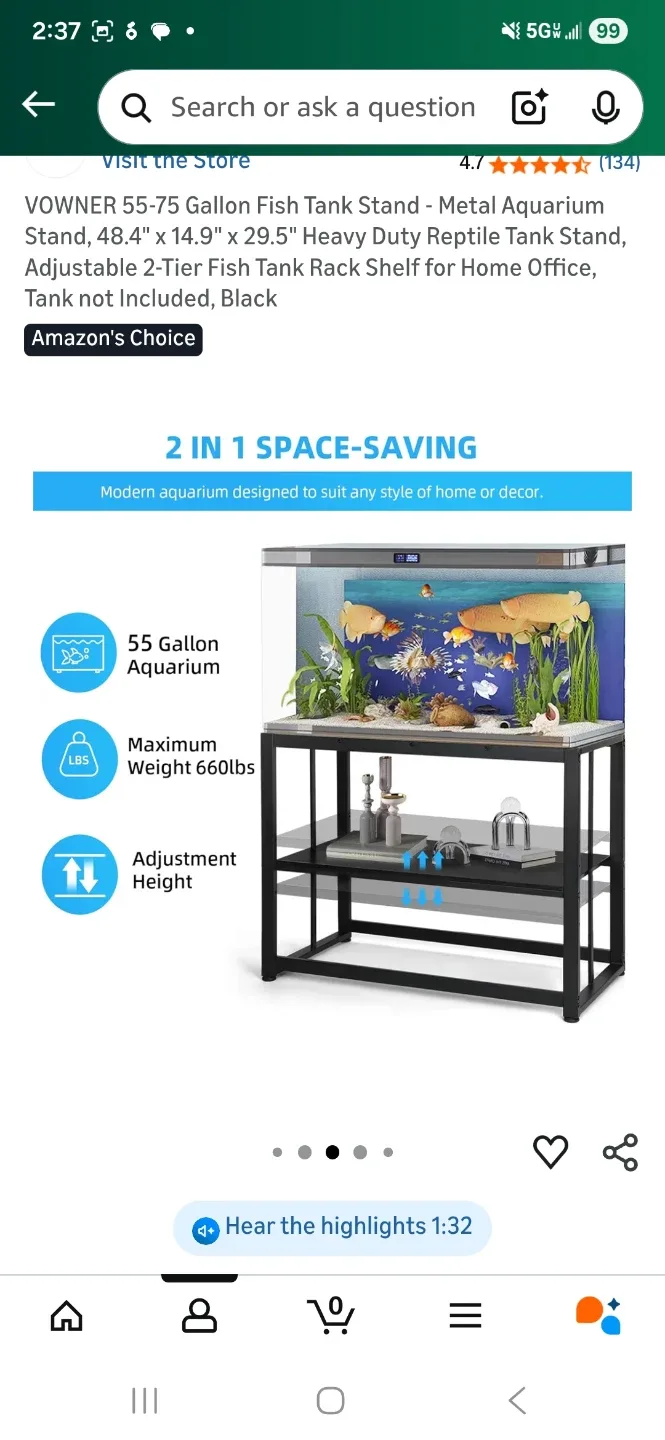 VOWNER 55-75 Gallon Fish Tank Stand - Black image indicator(4)