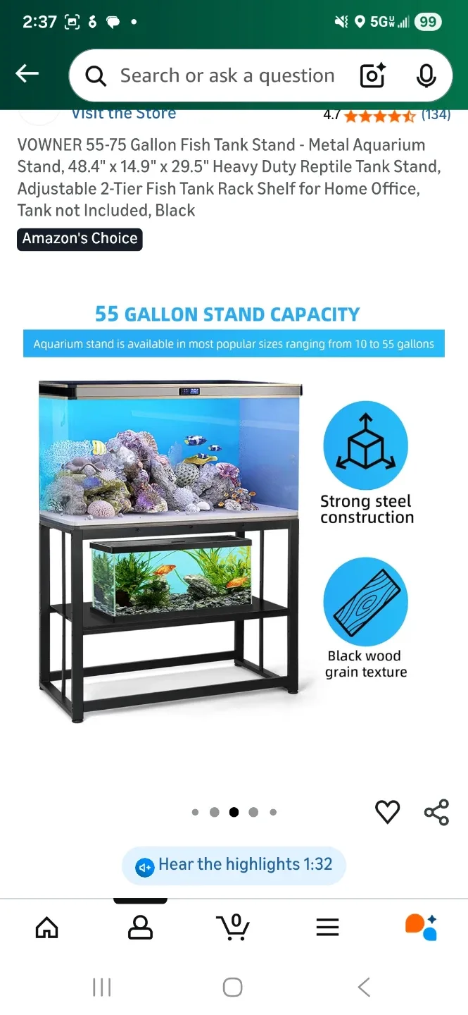 VOWNER 55-75 Gallon Fish Tank Stand - Black image indicator(5)