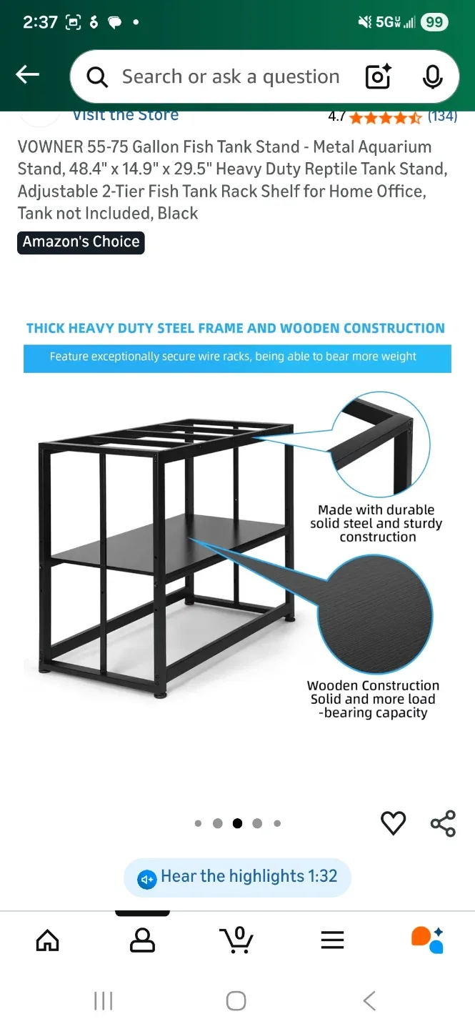 VOWNER 55-75 Gallon Fish Tank Stand - Black image indicator(6)