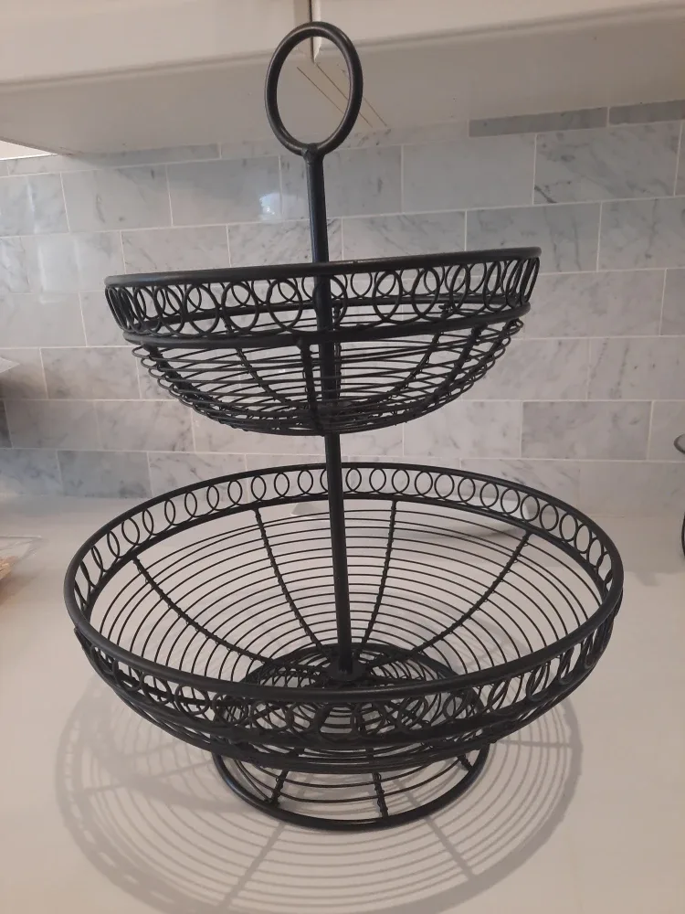 Two-Tiered Metal Fruit Basket - Black