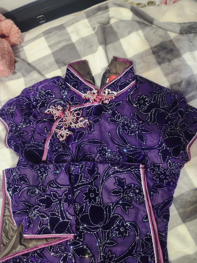Purple Floral Cheongsam Dress