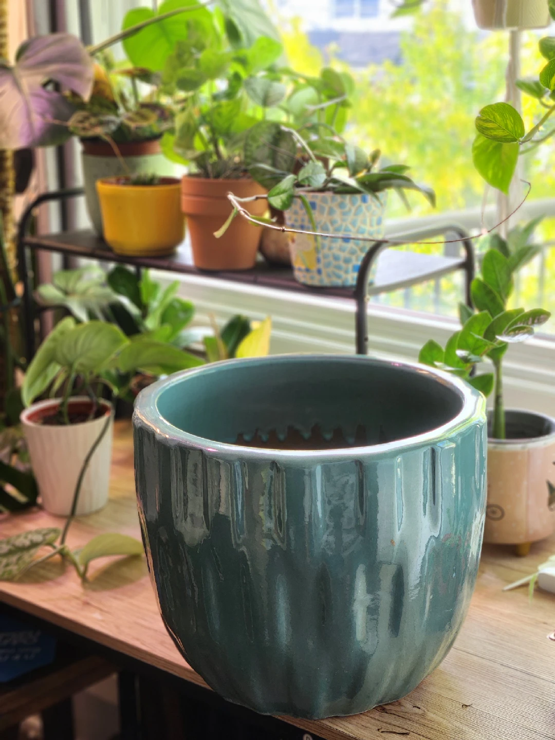Large Teal Ceramic Plant Pot - photo 2
