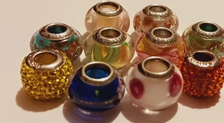 Lot of 10 × Sterling Silver 925 Signed Glass Beads Charms image indicator(3)