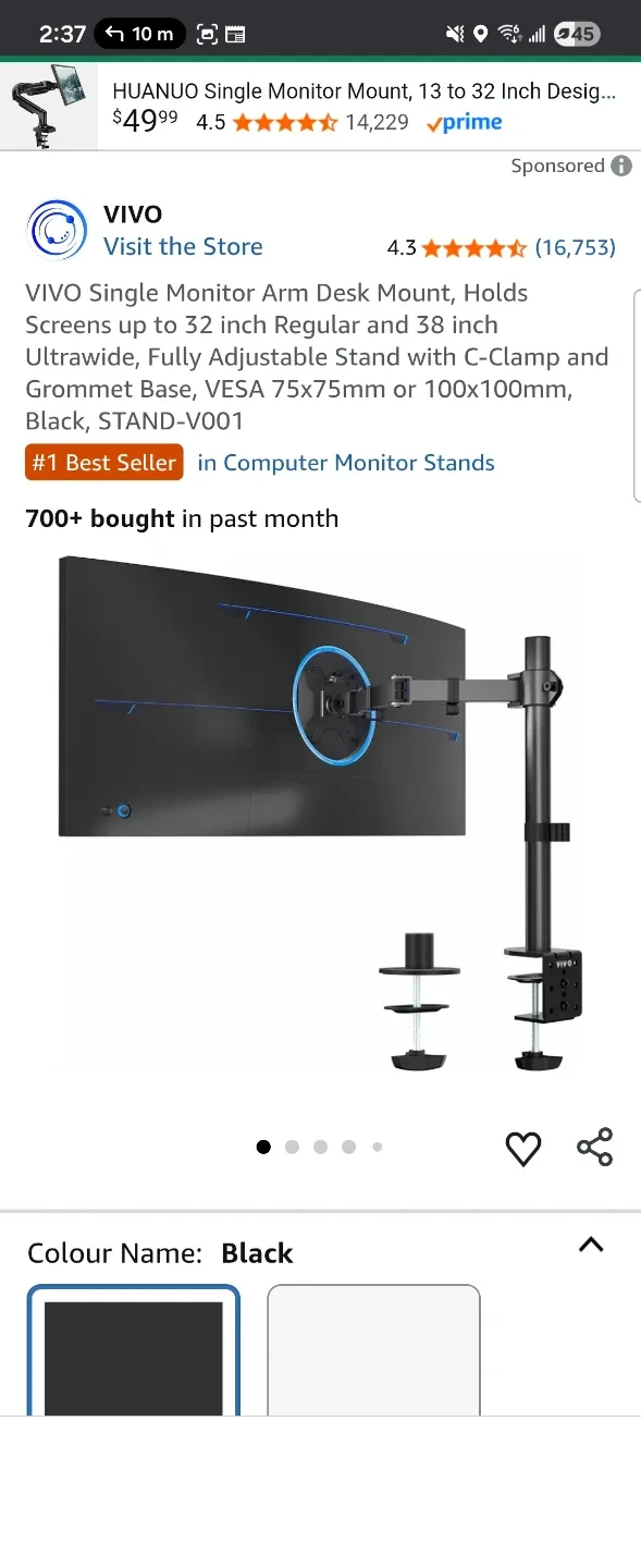 VIVO Single Monitor Arm Desk Mount - Black image indicator(3)