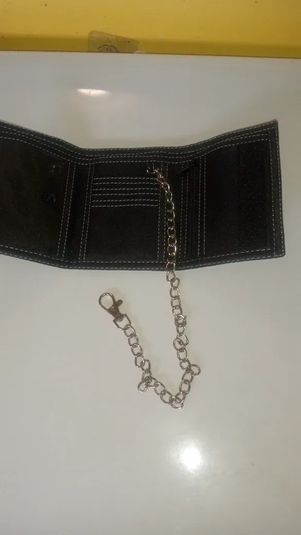 Black Tri-Fold Wallet with Chain