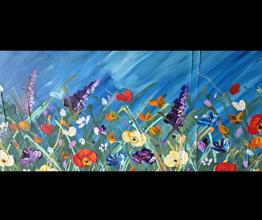 Huge original hand-painted painting by local artist Wild flowers image indicator(5)