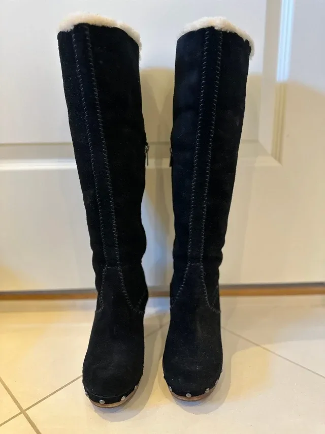 UGG Black Suede Leather Tall Boots
