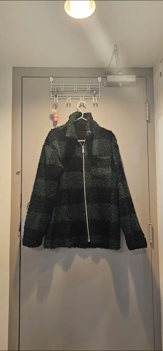 Green & Black Plaid Sherpa Jacket