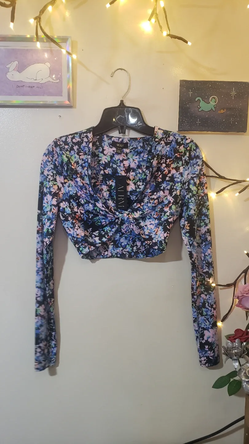 AFRM Floral Long Sleeve Crop Top - XS/TP