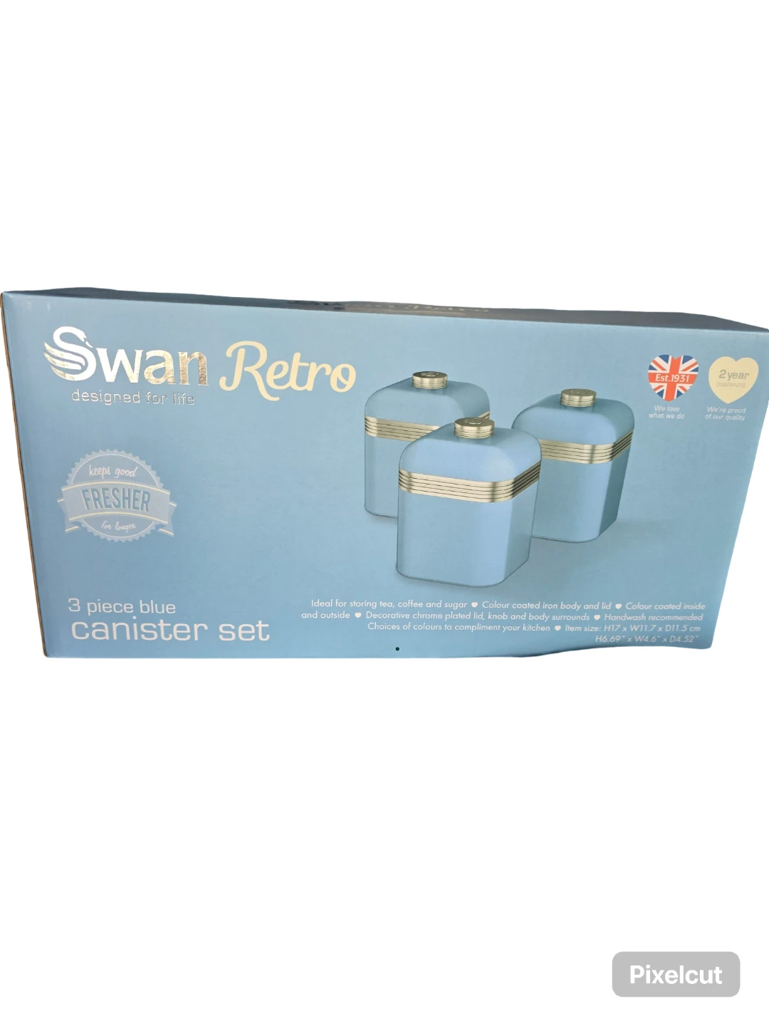 Swan Retro 3 Piece Blue Canister Set - New